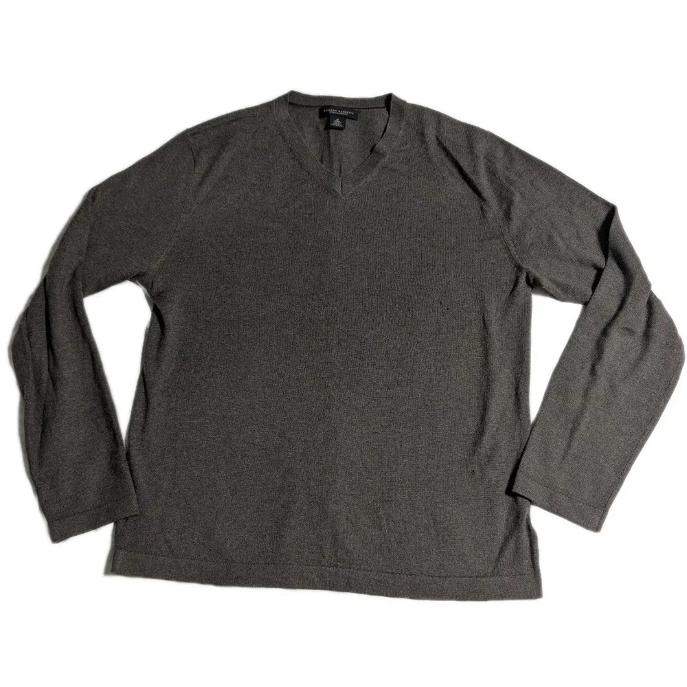 Banana Republic Mens M Silk Cashmere V-Neck Sweater Brown Fine Knit‎ Luxury